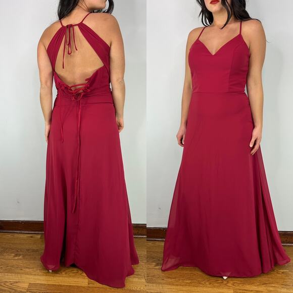 Morilee Madeline Gardner Berry Red A-Line Maxi Corset Top Dress - Picture 3 of 6